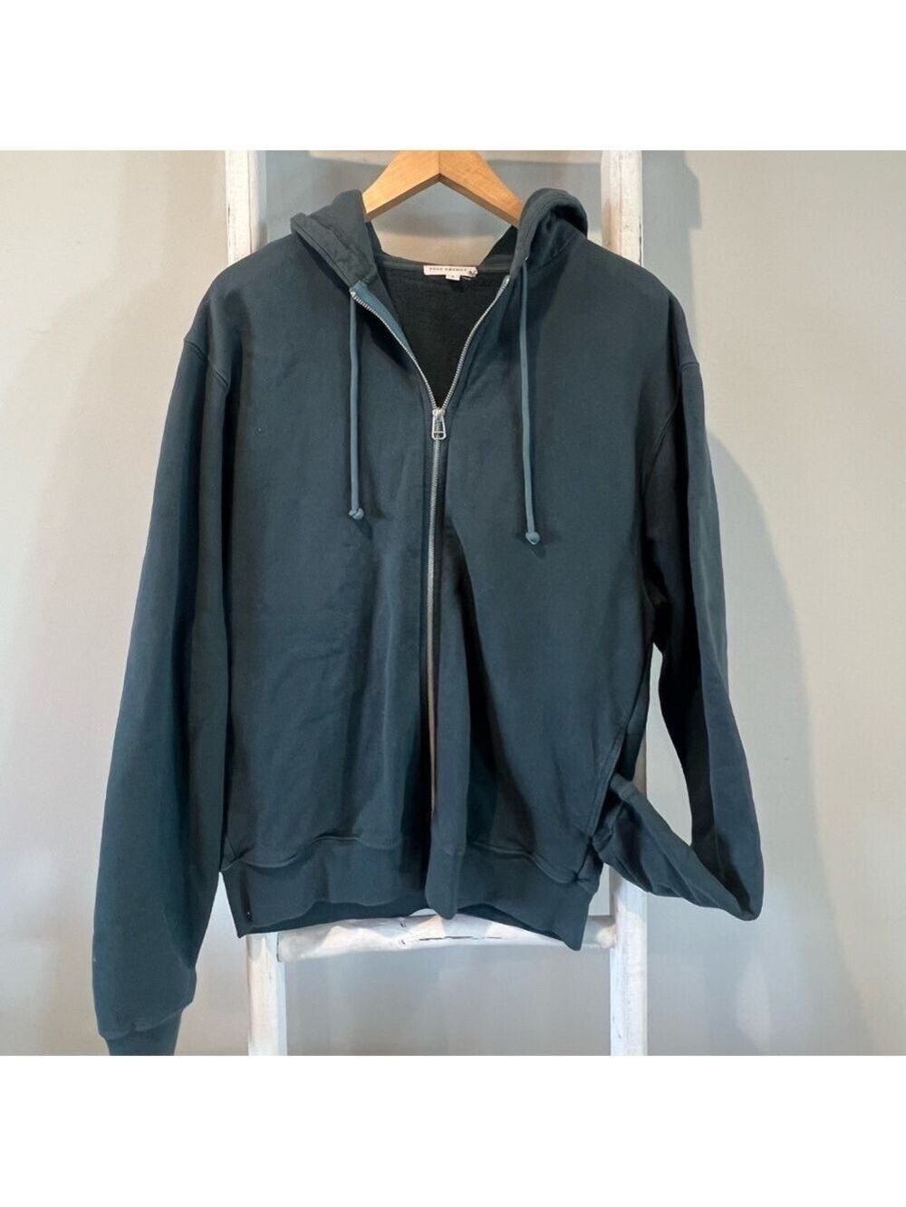 Good American Deep Teal Zip-Up hooded full zip hoodie size 1 men’s/ med women